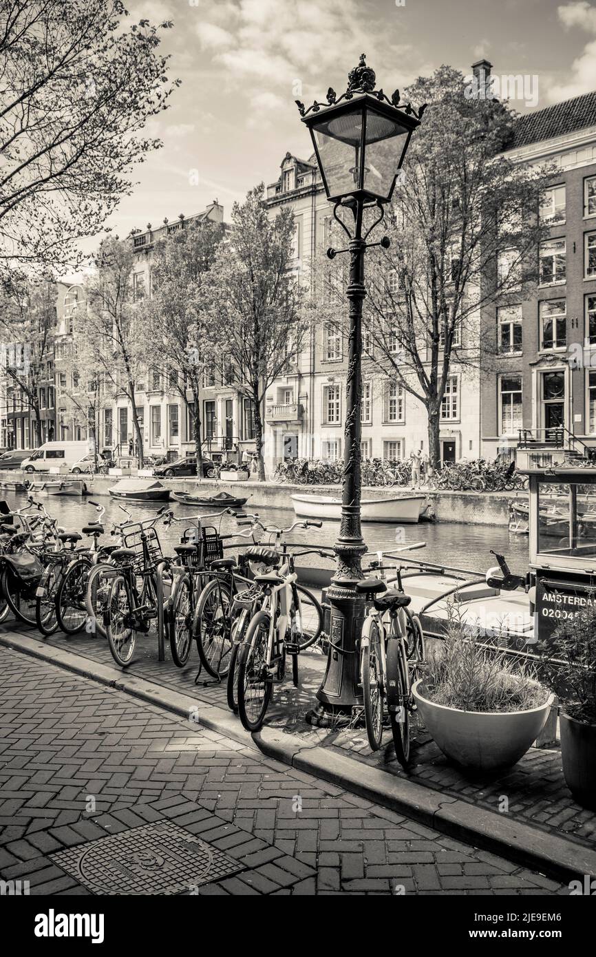 Amsterdam, paesi bassi, biciclette e canali Foto Stock