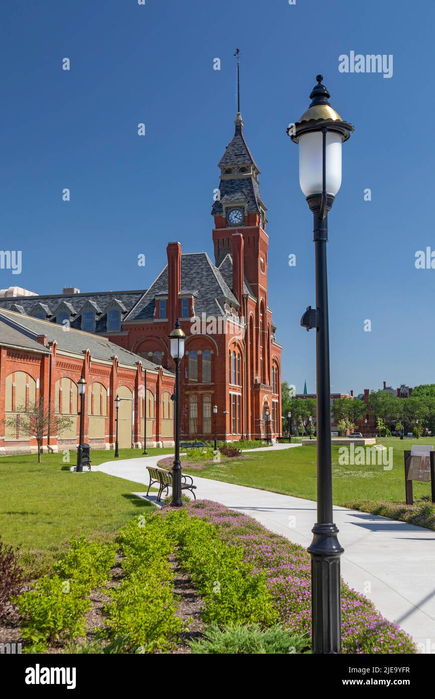 Chicago, Illinois - l'edificio amministrativo e il centro visitatori del National Park Service al Pullman National Monument. È il sito di un'azienda traina Foto Stock