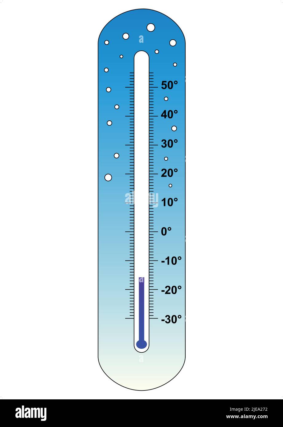 termometro a mercurio, temperatura fredda. Illustrazione vettoriale, sfondo blu e bianco Illustrazione Vettoriale