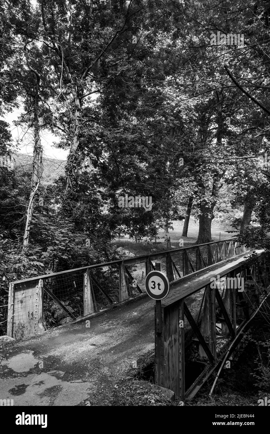 Vecchio ponte metallico, Saint-Georges les Bains, Ardèche, AURA Regione, Francia Foto Stock