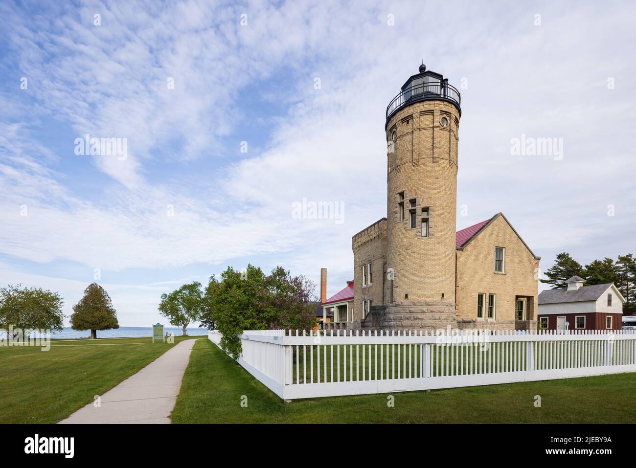 Old Mackinac Point Lighthouse, Michigan, Stati Uniti Foto Stock