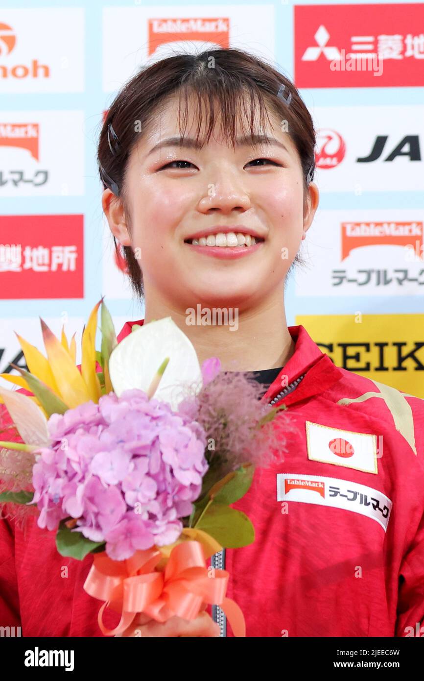 Tokyo, Giappone. 19th giugno 2022. Ayaka Sakaguchi (JPN) Ginnastica artistica : il Campionato 76th per tutti gli apparecchi di Ginnastica artistica del Giappone, cerimonia di premiazione al Tokyo Metropolitan Gymnasium di Tokyo, Giappone . Credit: Naoki Nishimura/AFLO SPORT/Alamy Live News Foto Stock