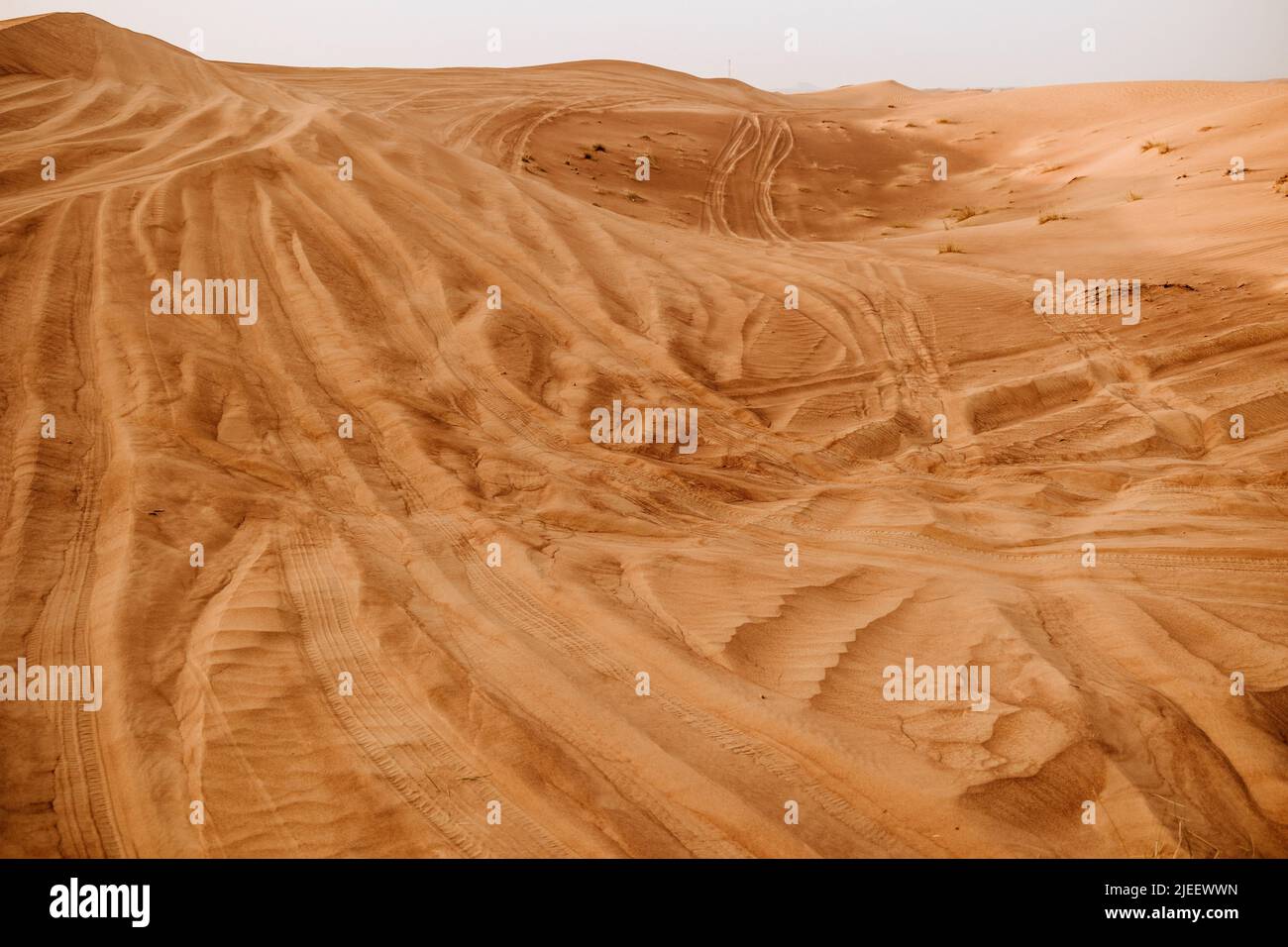 Piste dalle ruote di automobili su dune di sabbia, corse, guida estrema. Foto Stock