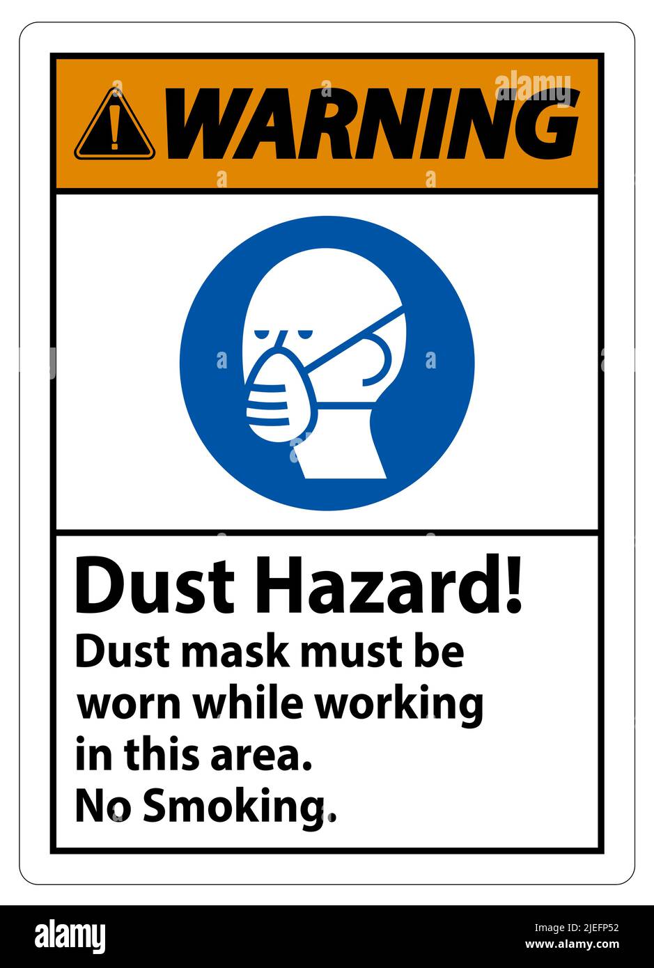 Avvertenza segnale di divieto di fumo pericolo di polvere la maschera di polvere deve essere indossata durante il lavoro in quest'area Illustrazione Vettoriale