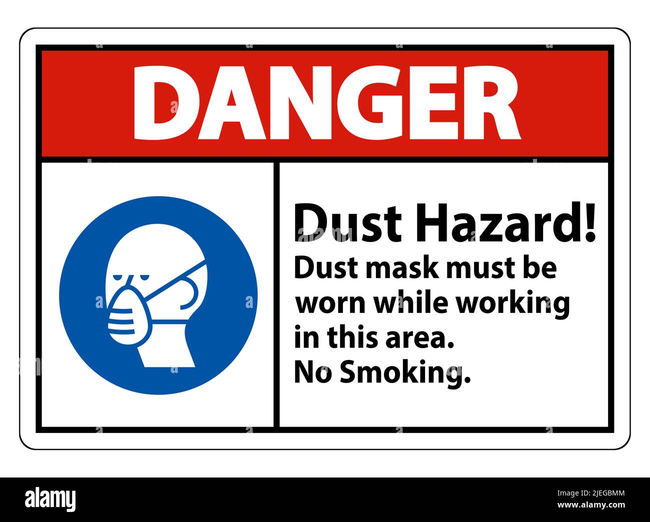 Pericolo No Smoking Sign pericolo di polvere la maschera di polvere deve essere indossata mentre si lavora in quest'area Illustrazione Vettoriale