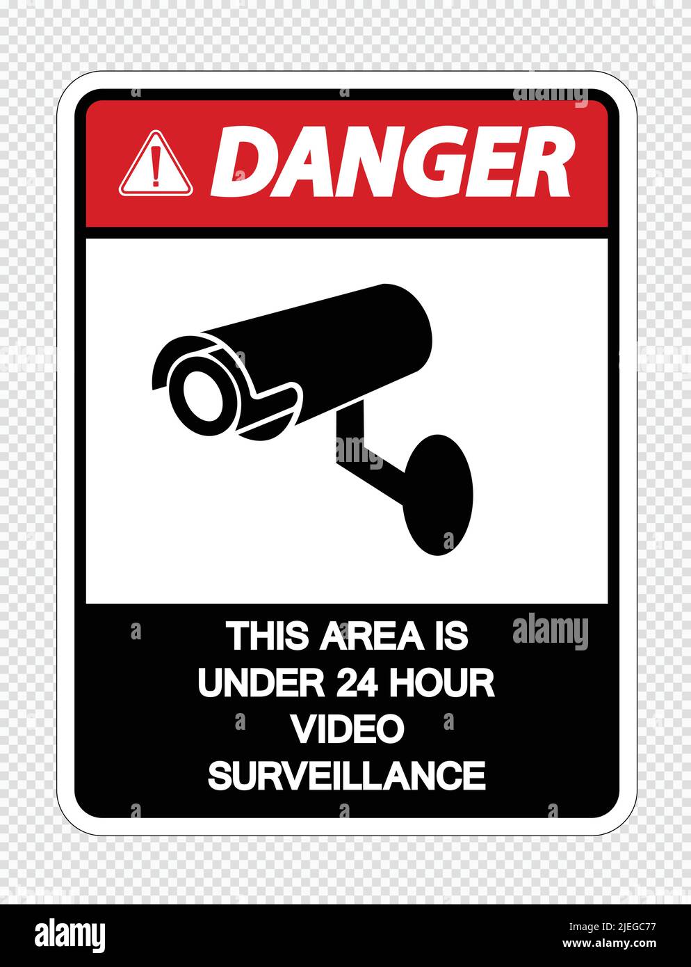 Pericolo quest'area è sotto 24 ore di videosorveglianza Sign on transparent background, Vector llustration Illustrazione Vettoriale