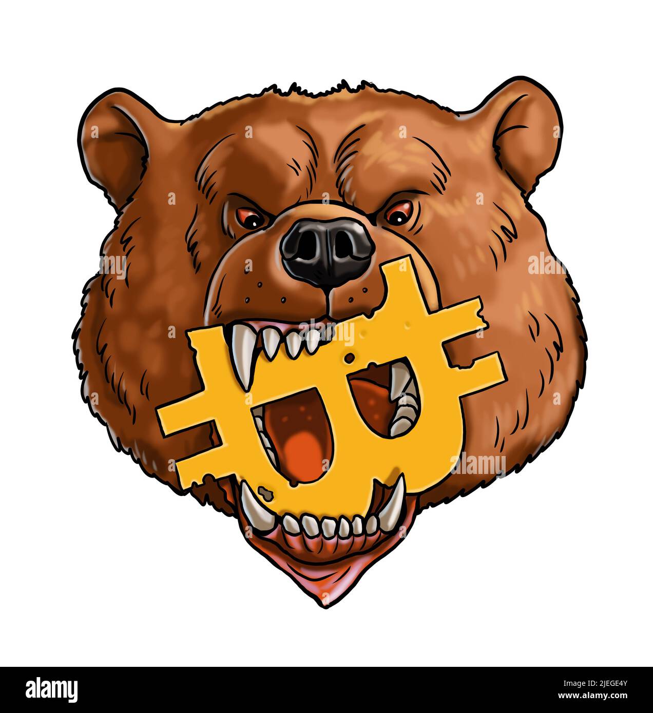 Mercato orso per bitcoin. Crash del prezzo della criptovaluta. Bitcoin con illustrazione di orso. Foto Stock