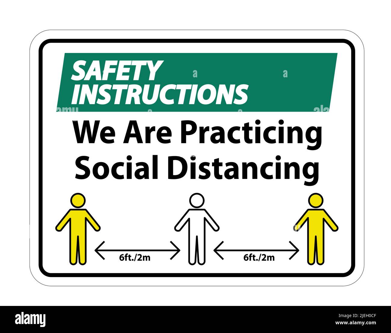 Istruzioni di sicurezza stiamo praticando Social Distancing Sign isolare su sfondo bianco,Illustrazione vettoriale EPS.10 Illustrazione Vettoriale