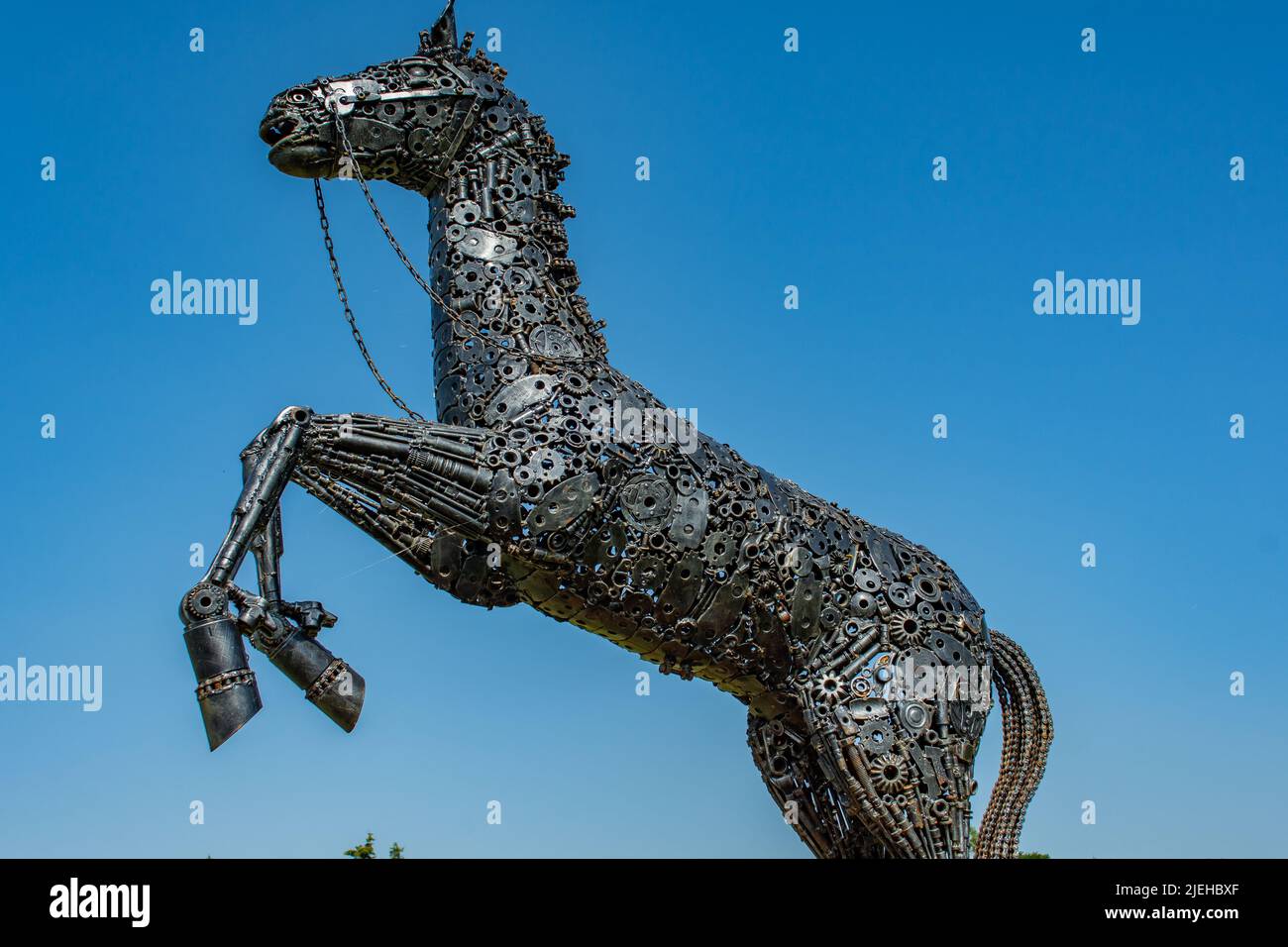 Sculture in metallo che si basano presso la British Iron Works di Oswestry Shropshire. Ci sono leoni, tigri, elefanti, pavoni, zebre ecc ecc Foto Stock