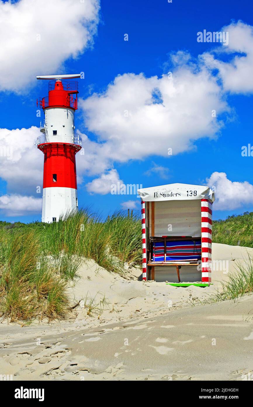 Insel Borkum-Elektrischer Leuchtturm, Ostfriesische Inseln, Strandkorb, Strand, Leuchttürme, Foto Stock