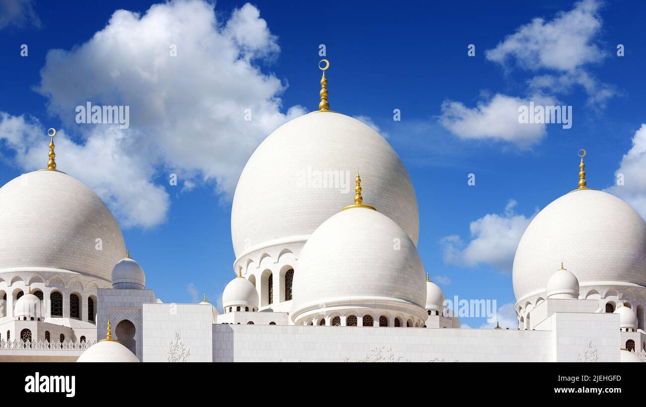 Scheich-Zayid-Moschee ad Abu Dhabi, Vereinigte Arabische Emirate, VAE, Kuppeln, Foto Stock