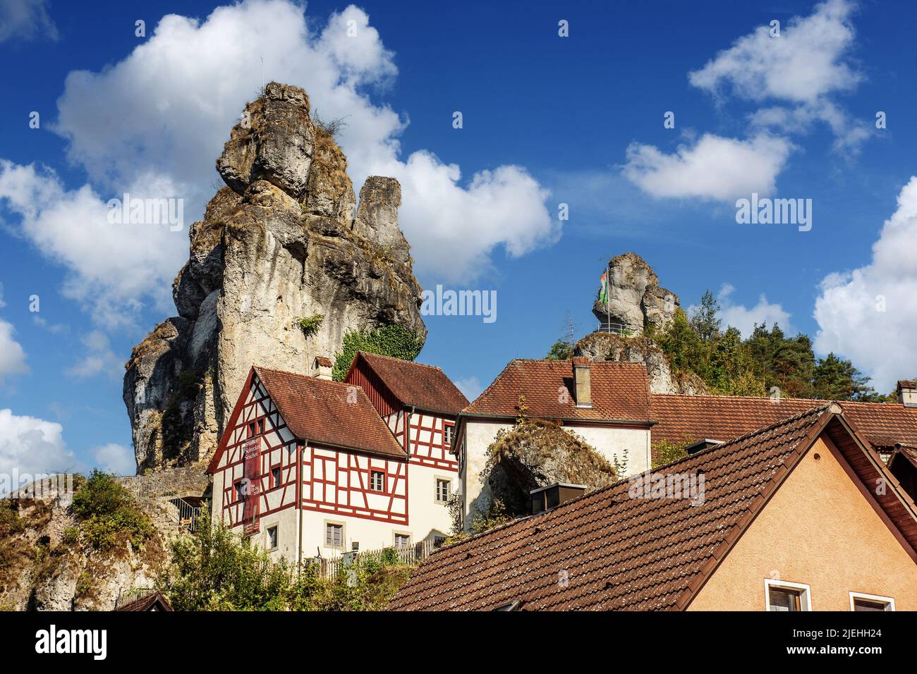 Felsendorf Tüchersfeld, Pottenstein-Tüchersfeld, Foto Stock