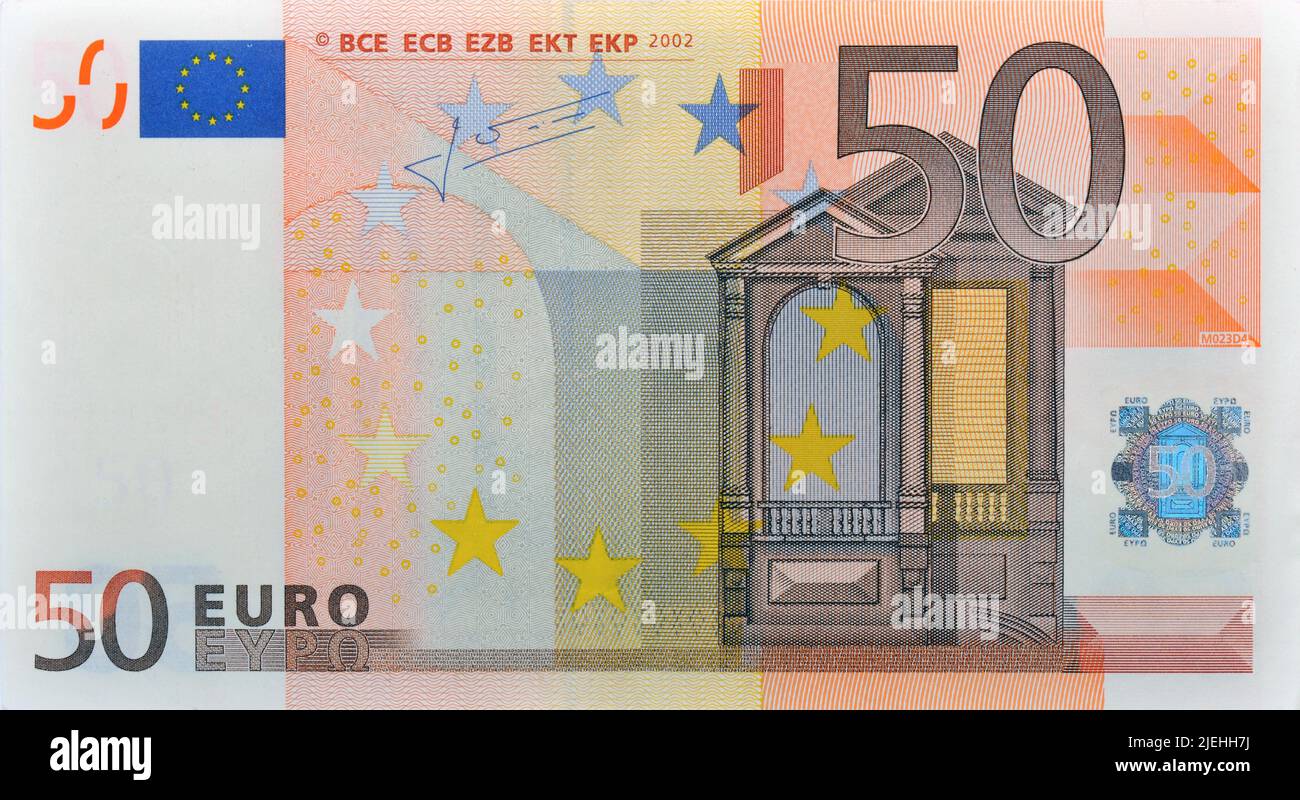 50-Euro-Schein, banconota, Vorderseite, 50er, Bannoden, Währung, Fünfziger, Fuffy, Foto Stock
