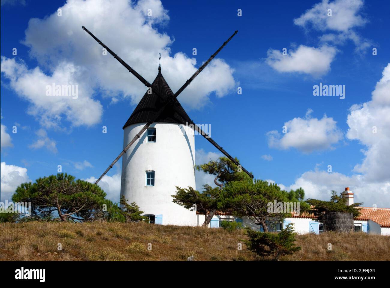 Frankreich, Poitou-VendÈe, Poitou-Vendee, Charentes-Maritime, Œle de Noirmoutier, Insel Noirmoutier, la Bosse, Mühle, Muehle, Windmühle, Windmuehle, M. Foto Stock