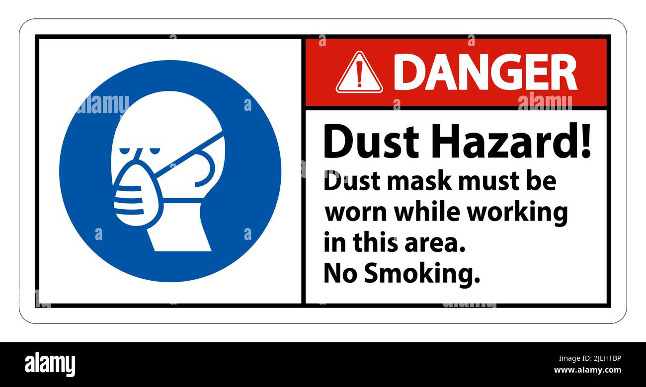 Pericolo No Smoking Sign pericolo di polvere la maschera di polvere deve essere indossata mentre si lavora in quest'area Illustrazione Vettoriale