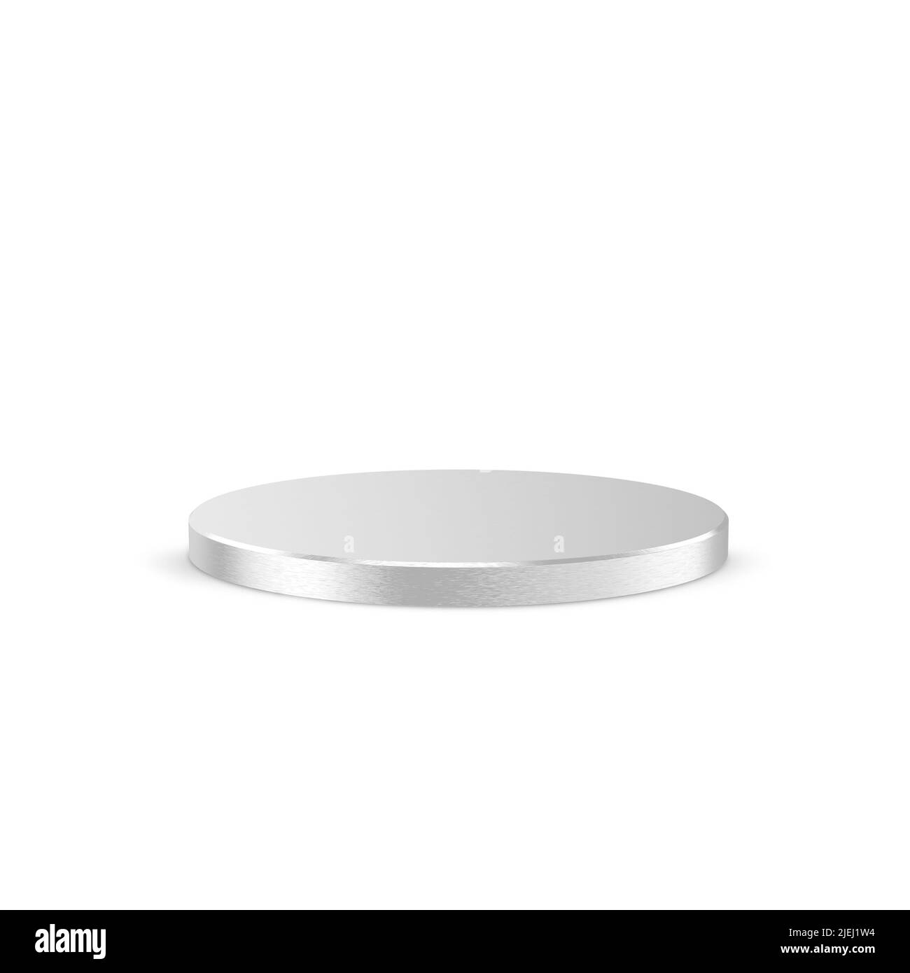 Podio in argento spazzolato, isolato con ombra. Presentazione del prodotto, rendering 3D Foto Stock