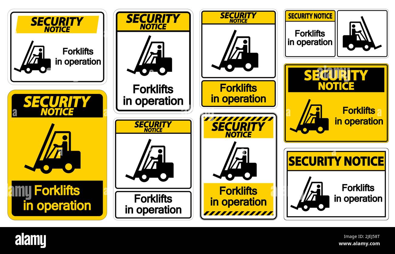 Avviso di sicurezza carrelli elevatori in funzione simbolo segno isolare su sfondo trasparente, illustrazione vettoriale Illustrazione Vettoriale