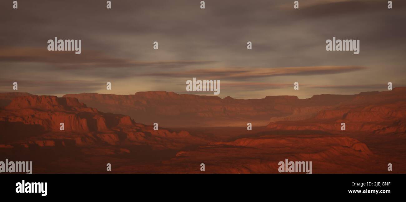 Mars Alien paesaggio, 3D di terreno immaginario pianeta, fantascienza 3D illustrazione. Foto Stock