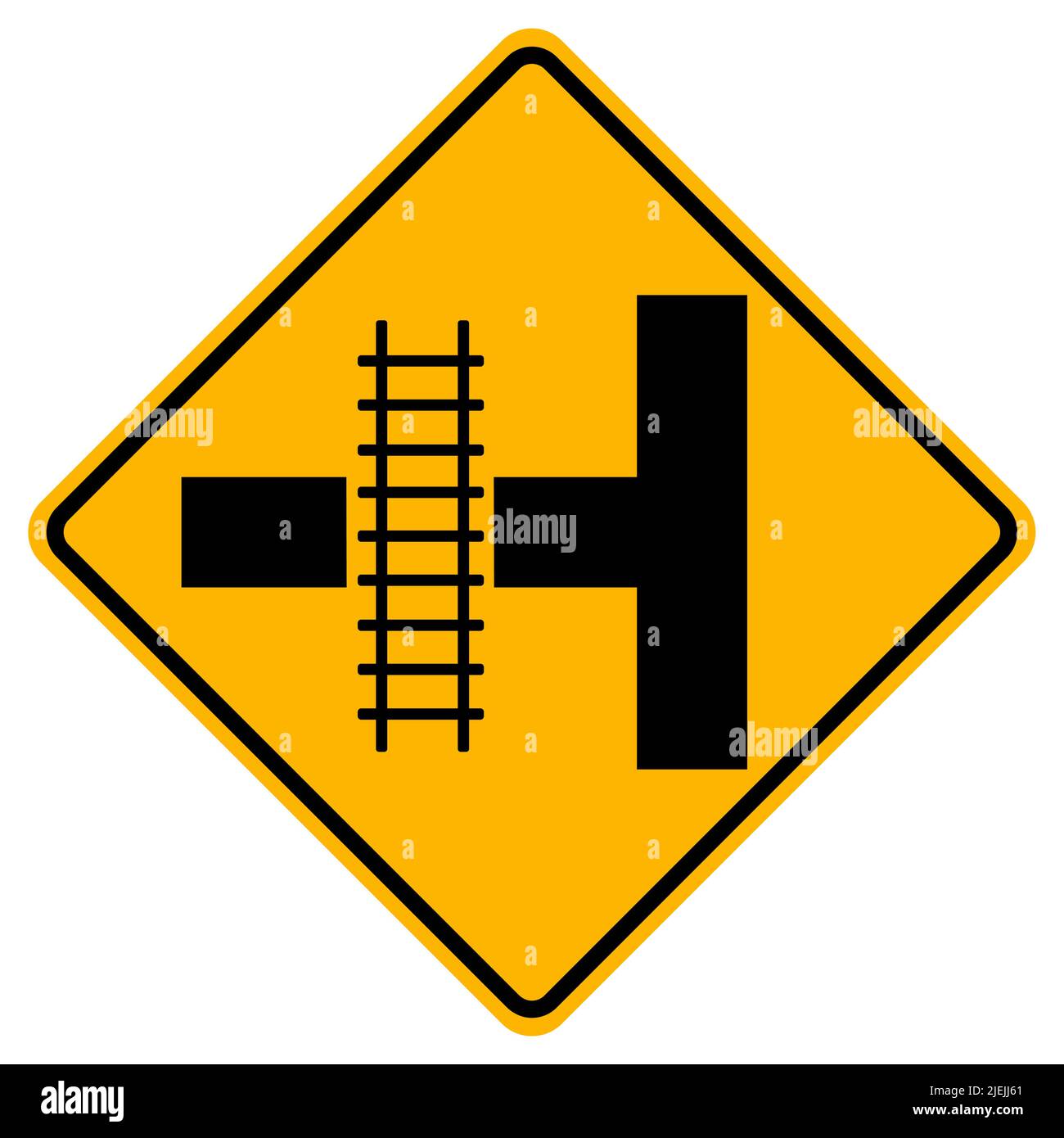 Segnali di avvertimento incrocio ferroviario sulla strada laterale successiva su sfondo bianco Illustrazione Vettoriale