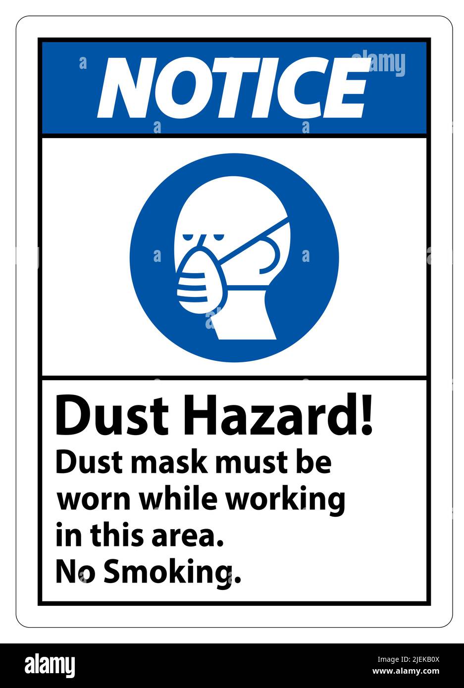 Avviso cartello divieto di fumo pericolo di polvere la maschera deve essere indossata durante il lavoro in quest'area Illustrazione Vettoriale