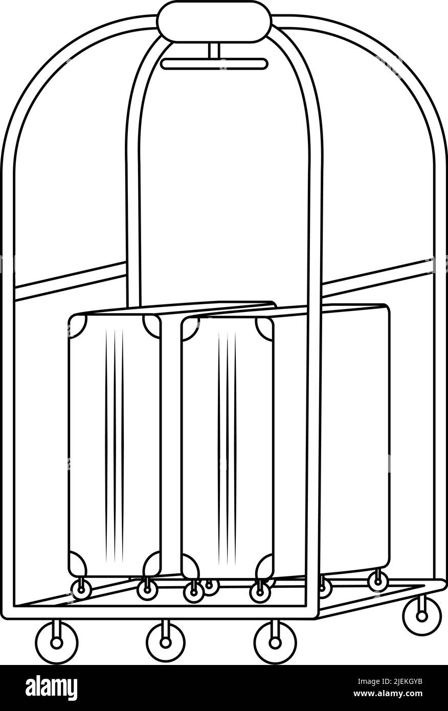 Carretto bagagli dell'hotel semi-piatto a colori oggetto vettoriale Illustrazione Vettoriale