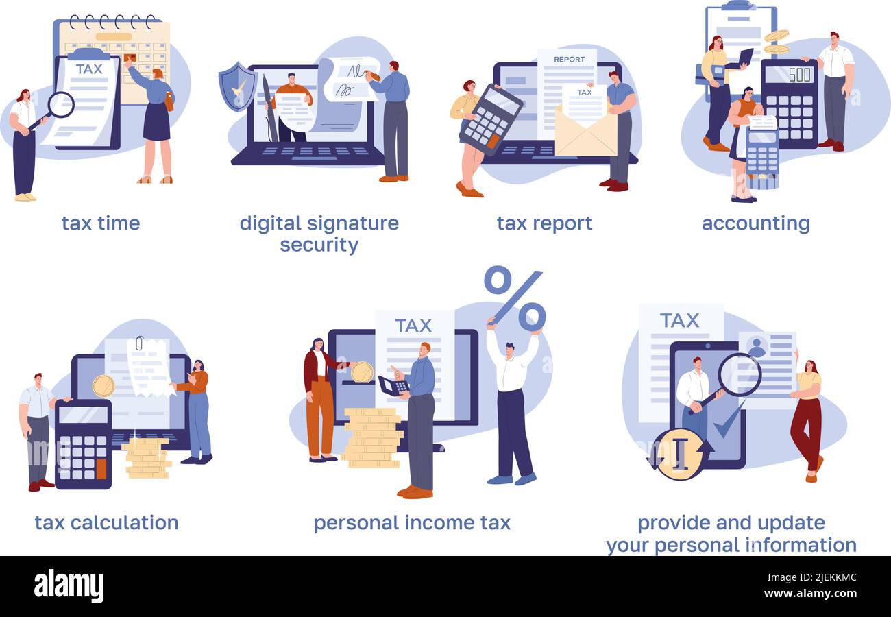 Concetto di audit. Dichiarazione e contabilità, applicazioni o software per audit, conti e investimenti. L'amministrazione fiscale e le entrate aziendali sono in contraccolpo Illustrazione Vettoriale