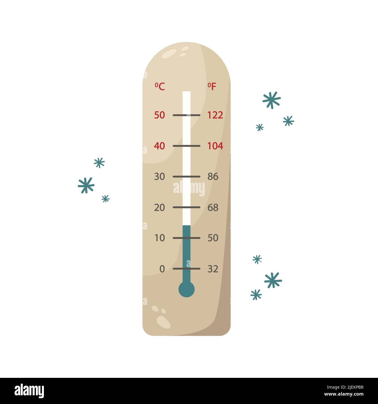 Illustrazione vettoriale di un termometro per ambiente. Temperatura ambiente bassa. Stagione di riscaldamento. Illustrazione Vettoriale