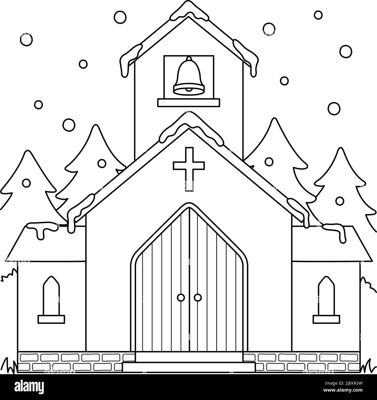 Chiesa Natale colorazione pagina per i bambini Illustrazione Vettoriale