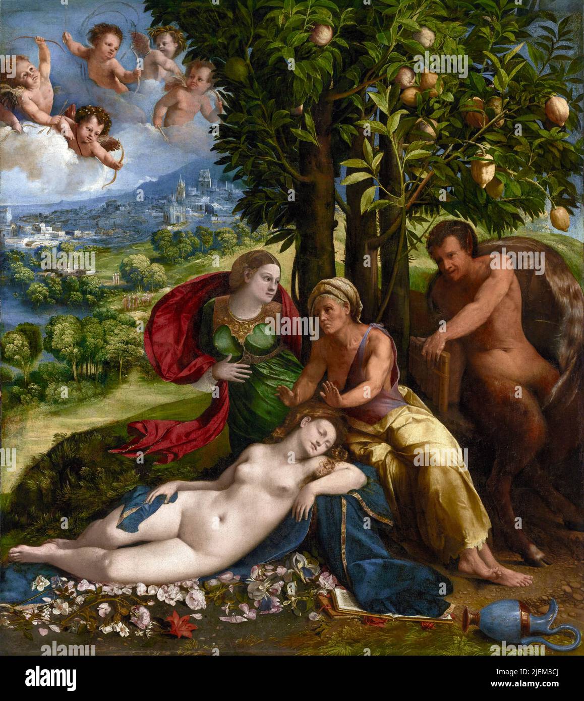 Dosso Dossi - Giovanni di Niccolò de Lutero; scena mitologica; circa 1524; olio su tela Foto Stock