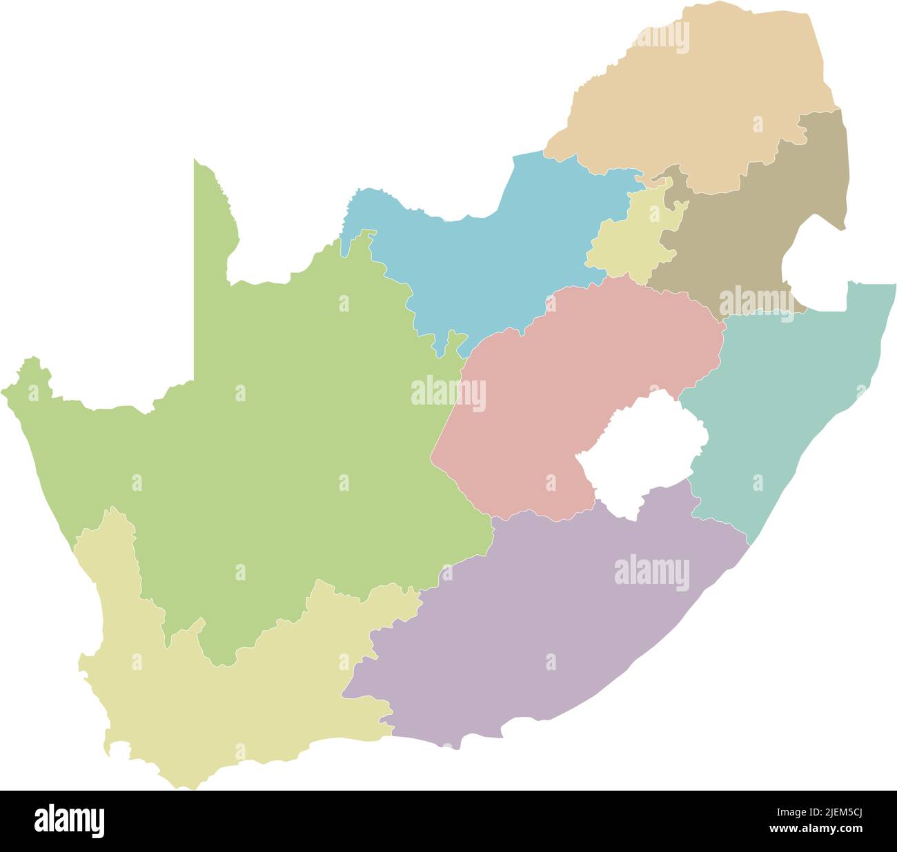 Mappa vettoriale in bianco del Sudafrica con province e divisioni amministrative. Livelli modificabili e chiaramente etichettati. Illustrazione Vettoriale