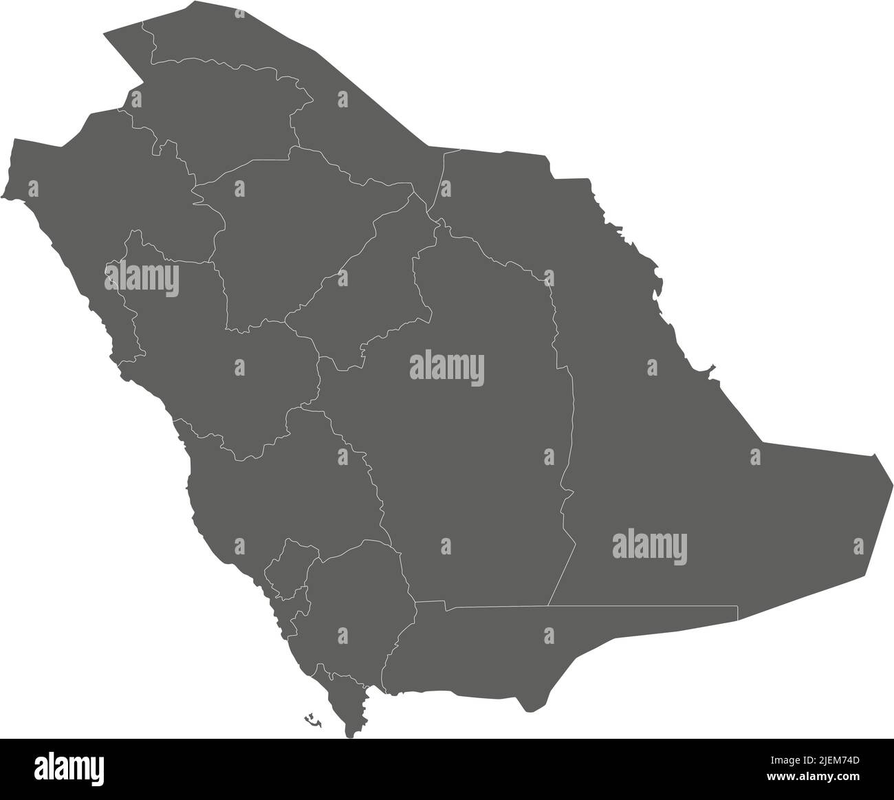 Mappa vettoriale in bianco dell'Arabia Saudita con province e divisioni amministrative. Livelli modificabili e chiaramente etichettati. Illustrazione Vettoriale