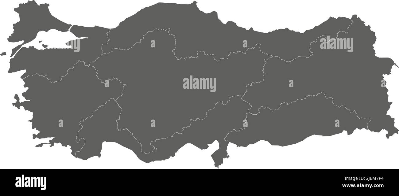 Mappa vettoriale vuota della Turchia con regioni e divisioni geografiche. Livelli modificabili e chiaramente etichettati. Illustrazione Vettoriale