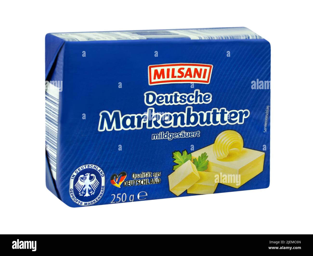 Amburgo, Germania - Giugno 24 2022: Burro tedesco Milsani isolato su sfondo bianco Foto Stock