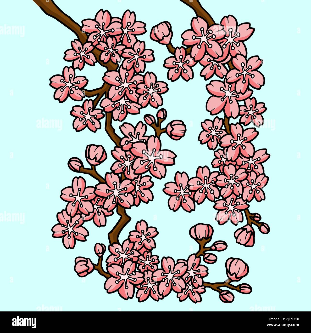 Cherry Blossom Fiore Cartoon colorato Illustrazione Illustrazione Vettoriale