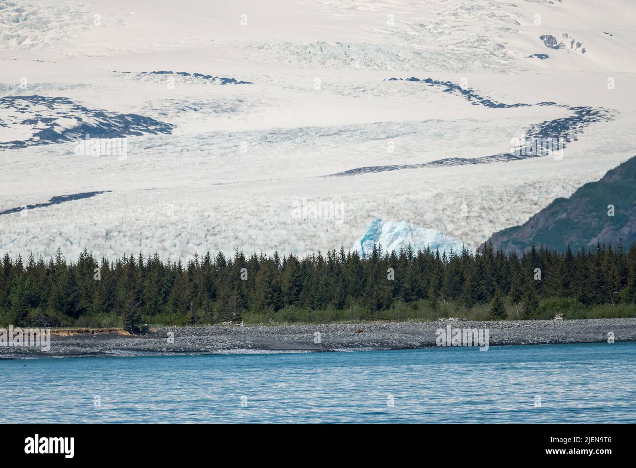 Ampia vista del ghiacciaio Bear che entra nella Resurrection Bay vicino a Seward Alaska Foto Stock