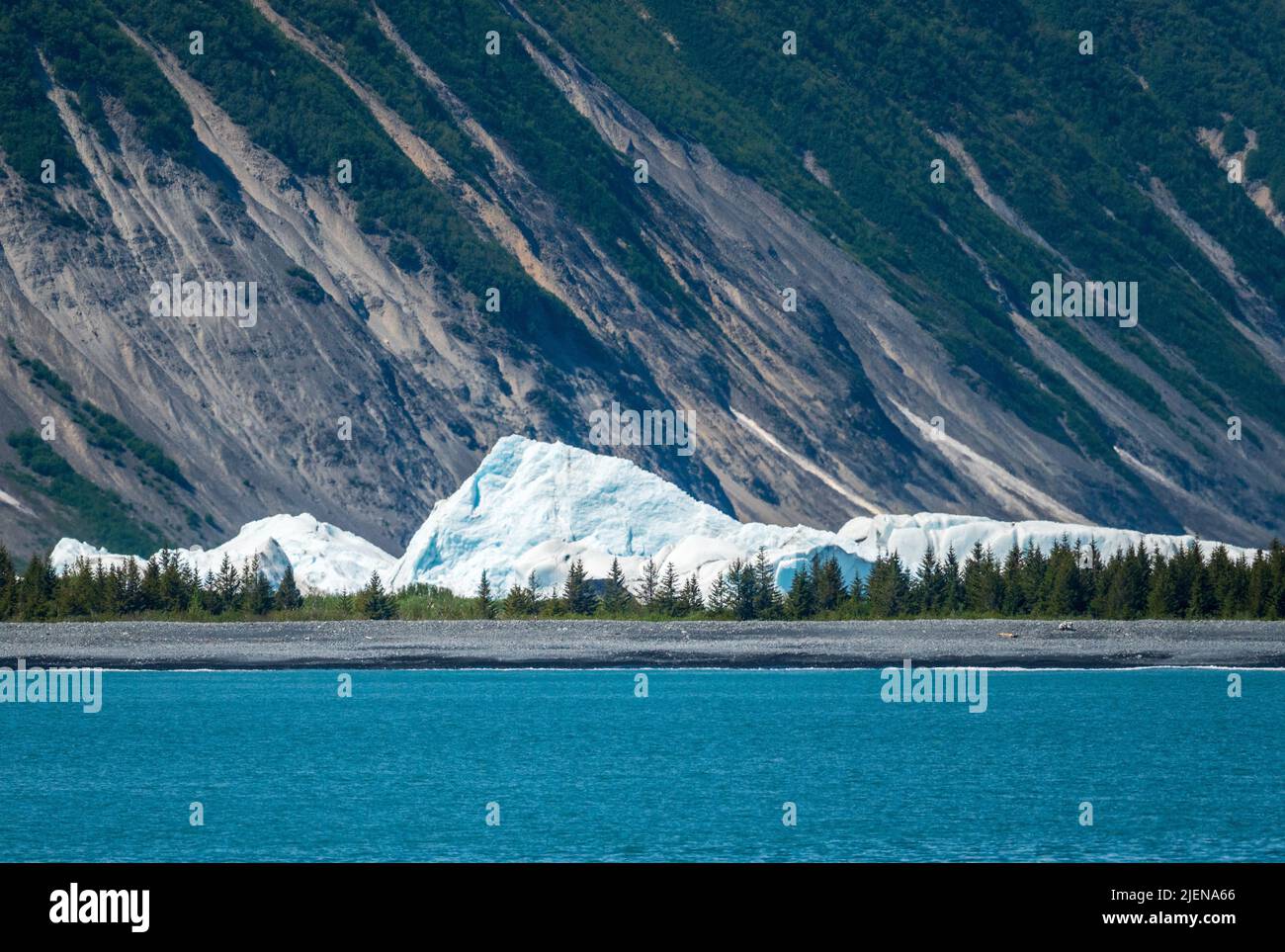 Ampia vista del ghiacciaio Bear che entra nella Resurrection Bay vicino a Seward Alaska Foto Stock