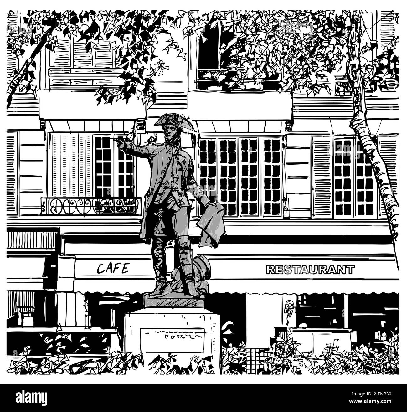 Francia, Parigi Piazza Rochambeau - illustrazione vettoriale (ideale per la stampa su tessuto o carta, poster o carta da parati, decorazione di casa) Illustrazione Vettoriale
