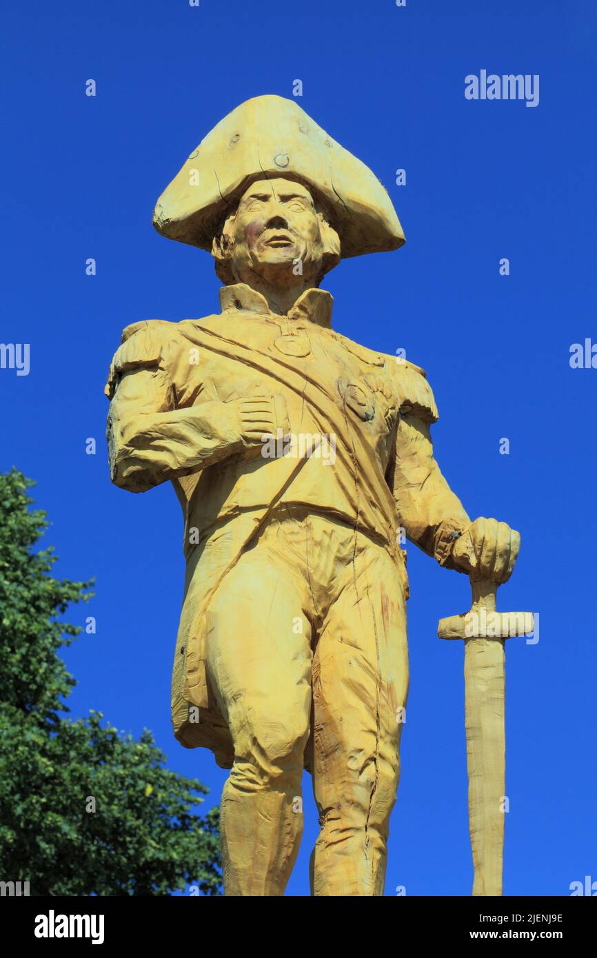 Ammiraglio Lord Horatio Nelson, scultura in legno, scultura, Burnham Thorpe, Norfolk 2 Foto Stock