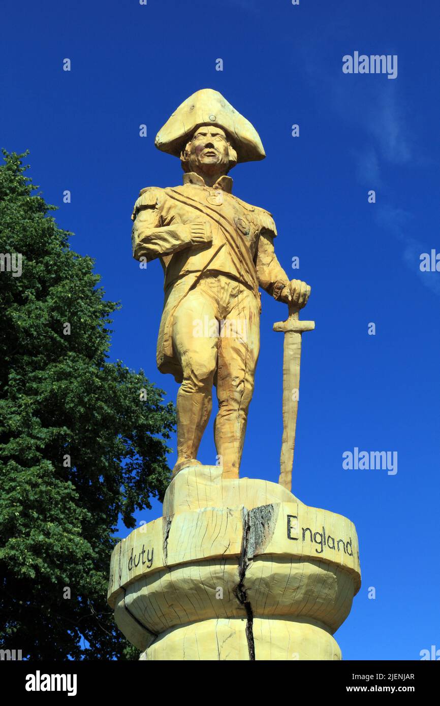 Ammiraglio Lord Horatio Nelson, scultura in legno, scultura, Burnham Thorpe, Norfolk 7 Foto Stock