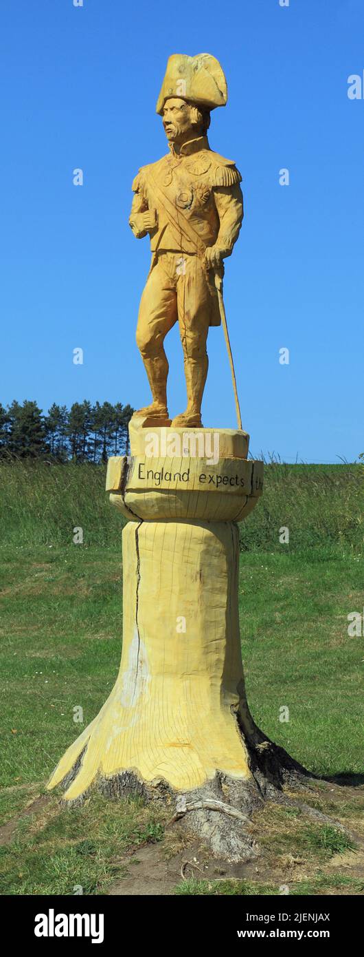 Ammiraglio Lord Horatio Nelson, scultura in legno, scultura, Burnham Thorpe, Norfolk 4 Foto Stock
