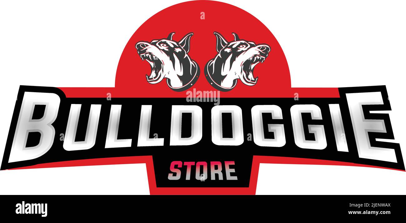 Red Bulldogs Store mascotte log modello di progettazione Illustrazione Vettoriale