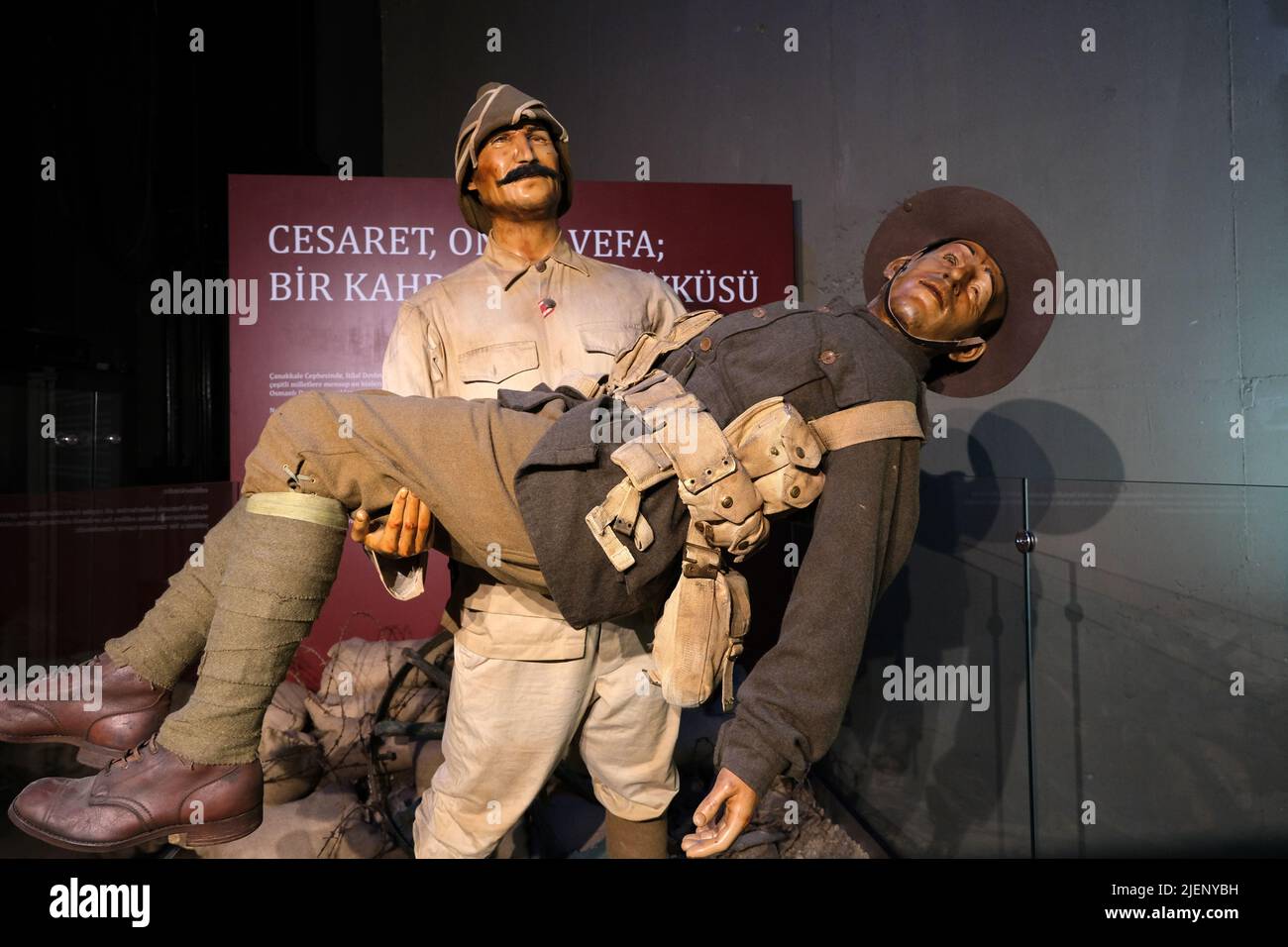 Scena di battaglia rappresentativa della prima Guerra Mondiale nel Museo della Guerra di Gallipoli Turchia Foto Stock