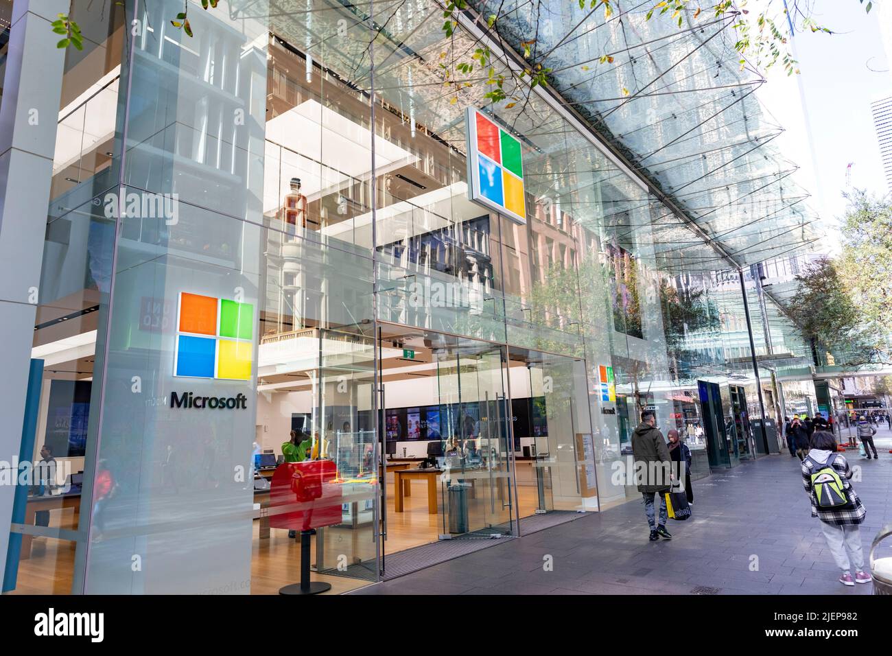 Negozio di punta della tecnologia Microsoft a Pitt Street, Sydney City Center CBD, NSW, Australia Foto Stock