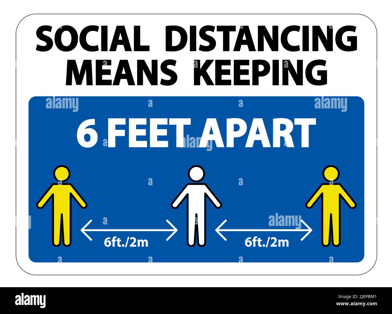 Social Distancing significa mantenere 6 piedi di distanza segno isolato su sfondo bianco, illustrazione vettoriale EPS.10 Illustrazione Vettoriale