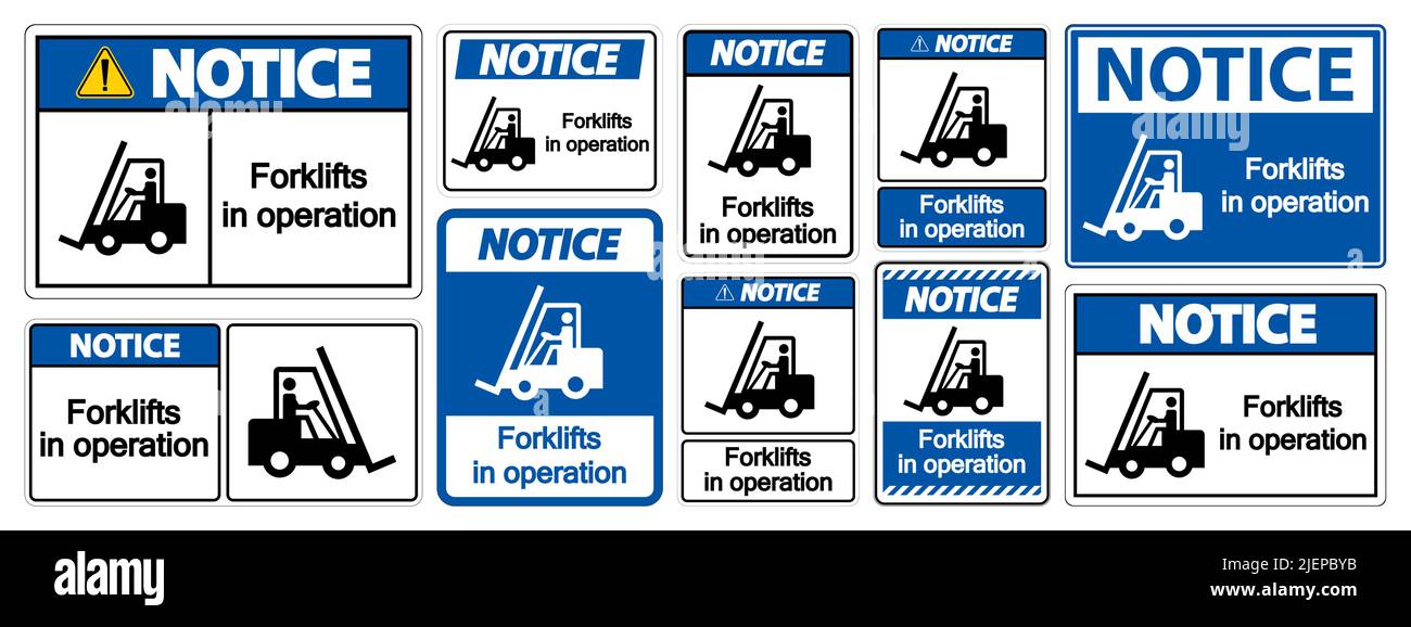 Avviso carrelli elevatori in funzionamento simbolo segno isolare su sfondo trasparente,illustrazione vettoriale Illustrazione Vettoriale