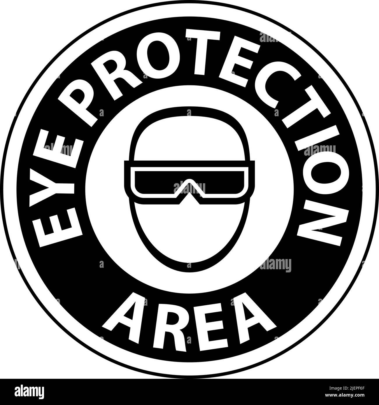 Cartello del pavimento dell'area di protezione degli occhi su sfondo bianco Illustrazione Vettoriale