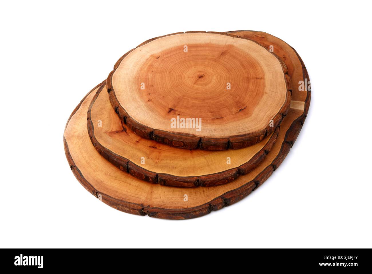 Taglieri di legno isolati su sfondo bianco Foto Stock