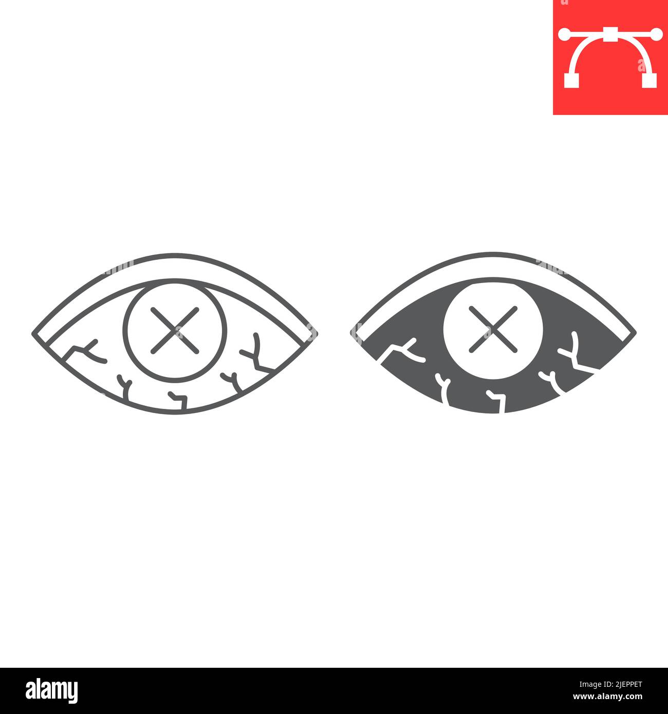 Linea oculare diabetica e icona glifo, bulbo oculare e malattia, icona vettoriale retinopatia diabetica, grafica vettoriale, segno del contorno del tratto modificabile, eps 10. Illustrazione Vettoriale