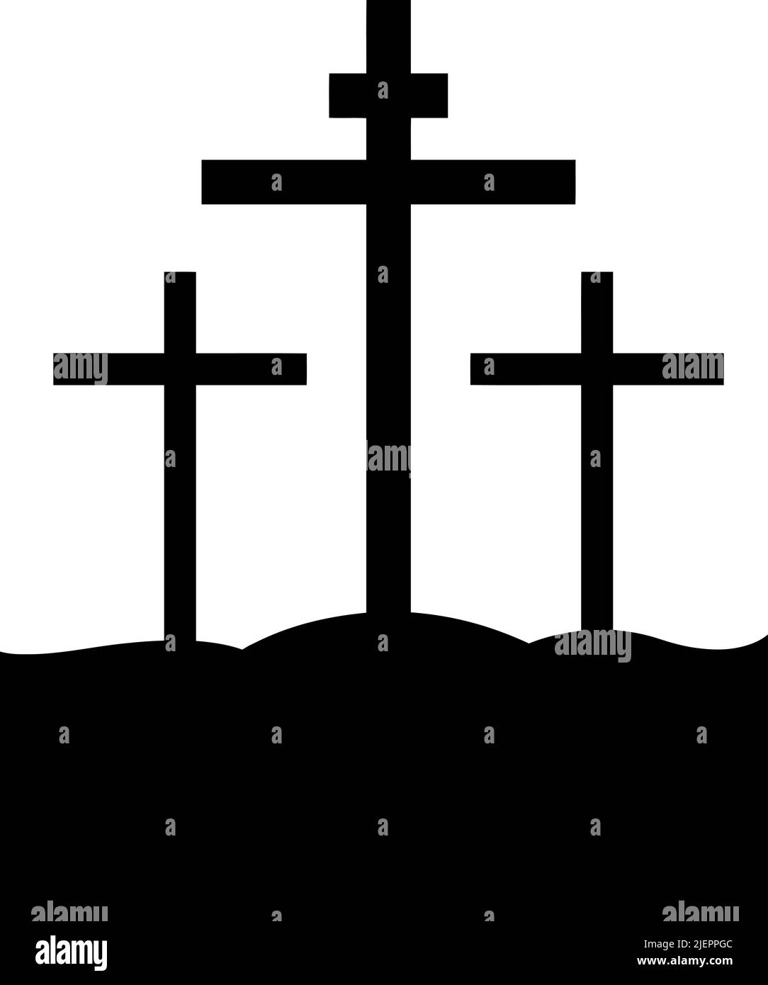 Illustrazione della crocifissione di Gesù Cristo sulla croce al Monte Calvario isolato su bianco Illustrazione Vettoriale