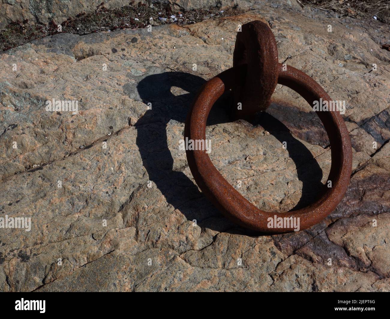 Anello d'ormeggio dell'era della vela, di Larkollen, lungo l'Oslofjord. Foto Stock